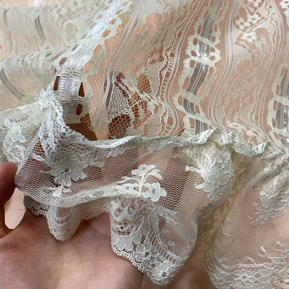Vintage Alfred Angelo 60's Pink White Lace Long Sleeve High Neck Pioneer Dress - Picture 15 of 16